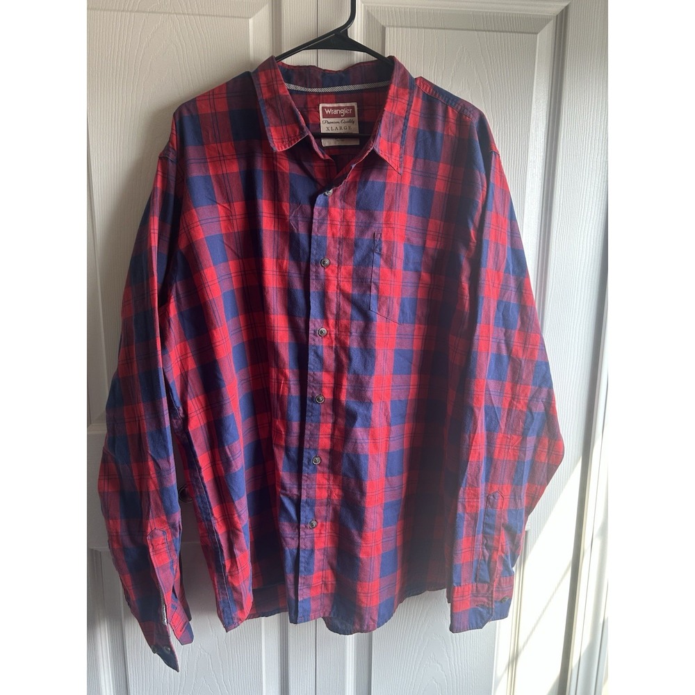 Wrangler Premium Quality Red & Navy Plaid Flannel Shirt – Men's X